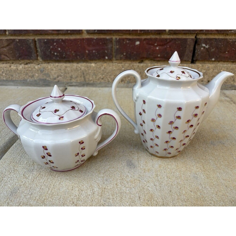 Vintage USSR Russian Gardner Verbilki Porcelain Sugar Bowl and Creamer Set